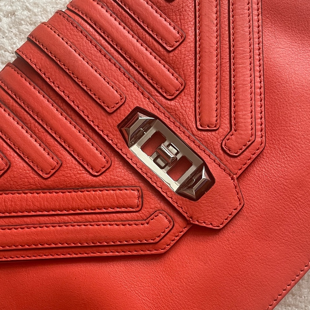Coral Clutch Rebecca Minkoff Leather Bag Crossbody Strap Silver Hardware - Picture 2 of 8